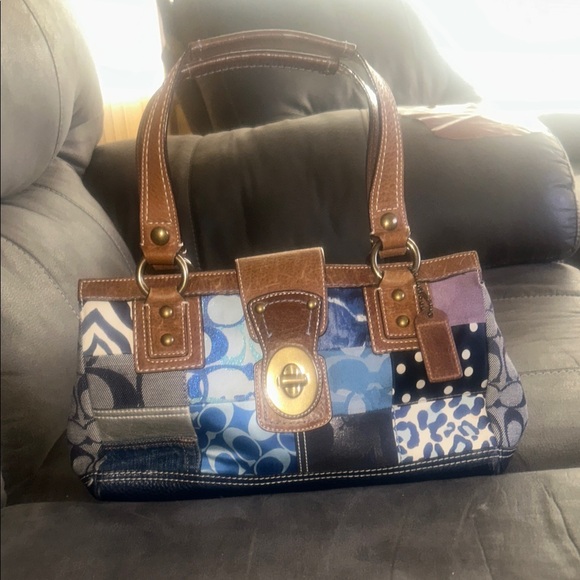 Vintage Y2K Coach Patchwork Shoulder Bag in Blue and Brown - Picture 1 of 17